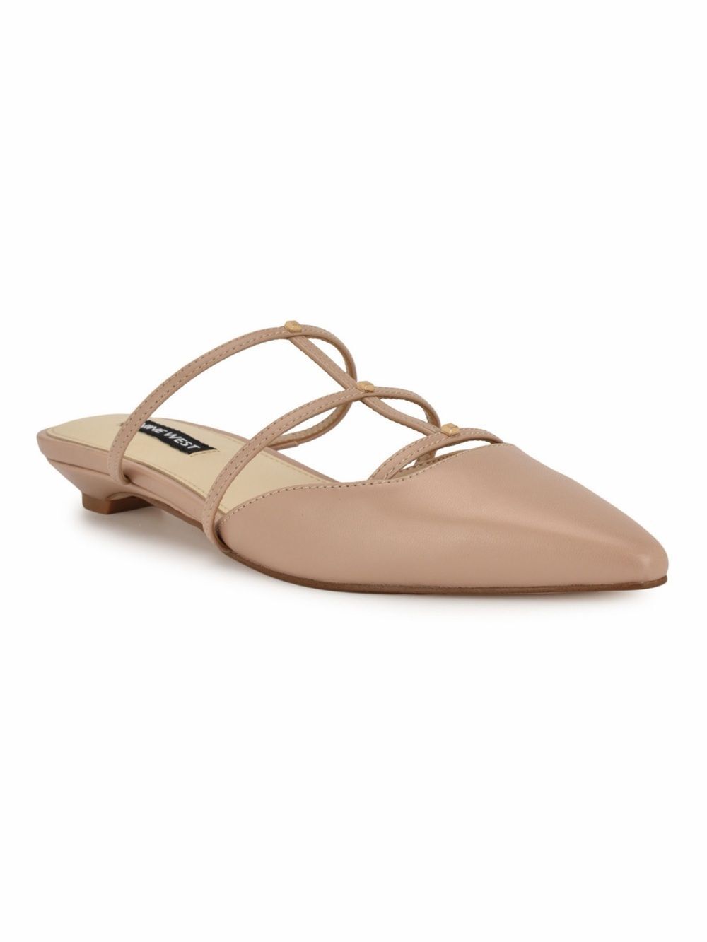 Nine West Paoly Strappy Pointed Toe Mule Flats Slip-On Dress Shoes Tan 6 NEW